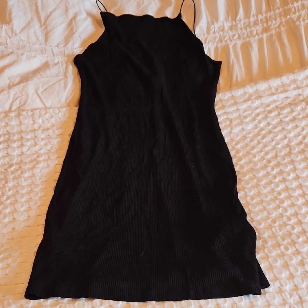 Black Sleeveless Ribbed Dress Medium